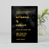 Invitation En Aluminium Aquarelle Noire fumée toile Or moderne (Debout devant)