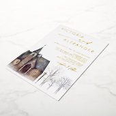 Invitation En Aluminium Aquarelle Old Church Neige Mariage d'hiver (Rotation)