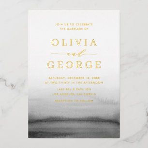 Invitation En Aluminium Aquarelle Ombre gris foncé Mariage moderne