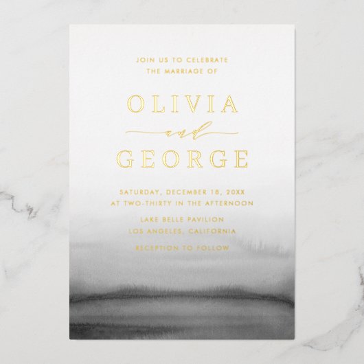 Invitation En Aluminium Aquarelle Ombre gris foncé Mariage moderne (Recto)