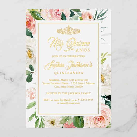 Invitation En Aluminium Aquarelle or bleu Quinceanera (Recto)