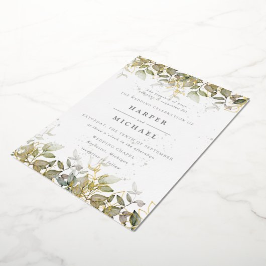 Invitation En Aluminium Aquarelle or et feuillage feuille feuille mariage (Rotation)