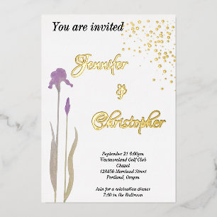 Invitation En Aluminium Aquarelle or et violet doux Iris Mariage