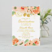 Invitation En Aluminium Aquarelle Parties scintillant Florale Moderne Quin (Debout devant)