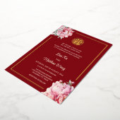 Invitation En Aluminium Aquarelle Peony Rouge or Mariage chinois (Rotation)