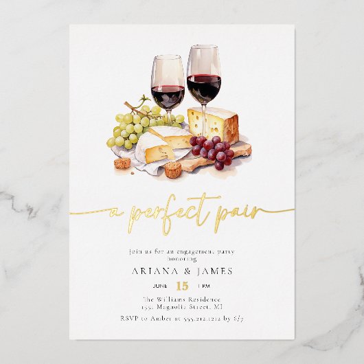 Invitation En Aluminium Aquarelle Perfect Pair Vin Fiançailles Fromage (Recto)