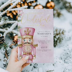 Invitation En Aluminium aquarelle Pink Christmas Nutcracker 1er anniversai