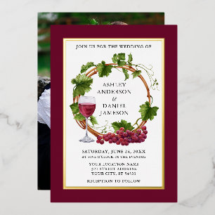 Invitation En Aluminium Aquarelle Raisins Wreath Photo Burgundy Gold