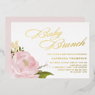 Invitation En Aluminium Aquarelle romantique Bleu rose Peony Brunch bébé