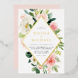 Invitation En Aluminium Aquarelle romantique Fleurs Jardin QR Code Mariage