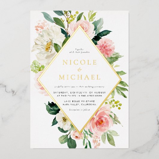 Invitation En Aluminium Aquarelle romantique Fleurs Jardin QR Code Mariage (Recto)