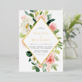 Invitation En Aluminium Aquarelle romantique Fleurs Jardin QR Code Mariage (Debout devant)