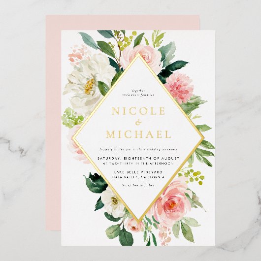 Invitation En Aluminium Aquarelle romantique Fleurs Jardin QR Code Mariage (Recto/Verso)