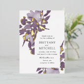 Invitation En Aluminium Aquarelle romantique Floral Améthyste Or (Debout devant)