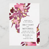 Invitation En Aluminium Aquarelle romantique Floral Plum Gold (Recto)