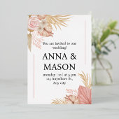 Invitation En Aluminium Aquarelle rose beige Boho Mariage floral tropical (Debout devant)