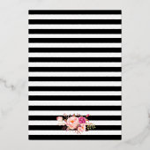 Invitation En Aluminium Aquarelle rose floral rayé Mariage or (Verso)