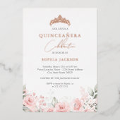 Invitation En Aluminium Aquarelle rose or rose Quinceanera (Recto)