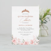 Invitation En Aluminium Aquarelle rose or rose Quinceanera (Debout devant)