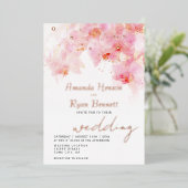 Invitation En Aluminium Aquarelle rose orchidée Floral Mariage Rose or (Debout devant)