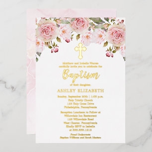 Invitation En Aluminium Aquarelle rose pâle Baptême floral