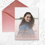 Invitation En Aluminium Aquarelle rose pâle Girly Sweet 16 Rose Or<br><div class="desc">Cette invitation féminine douce 16 présente un joli modèle photo arrière - plan,  une aquarelle rose vif et des détails en feuille surélevée dorée rose. C'est l'invitation parfaite pour célébrer une douce fille qui est féminine et féminine.</div>