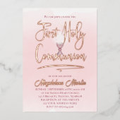 Invitation En Aluminium aquarelle rose Première sainte communion (Recto)