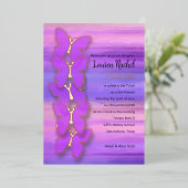 Invitation En Aluminium Aquarelle rose violet bat mitzvah papillon (Debout devant)