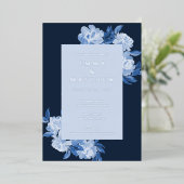 Invitation En Aluminium Aquarelle sophistiquée Fleurs Arrière - plan bleu (Debout devant)