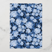 Invitation En Aluminium Aquarelle sophistiquée Fleurs Arrière - plan bleu (Verso)