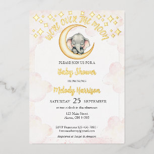 Invitation En Aluminium Aquarelle sur le Baby shower d'éléphant de la lune