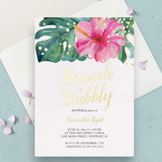 Invitation En Aluminium Aquarelle Tropical Flower Douche