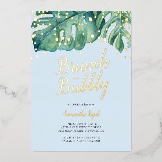 Invitation En Aluminium Aquarelle Tropical Green Douche (Recto)