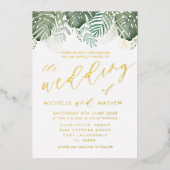 Invitation En Aluminium Aquarelle tropicale Mariage vert or (Recto)