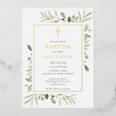 Invitation En Aluminium Aquarelle Verdure Baptême Christening Or (Recto)