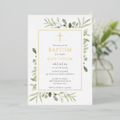 Invitation En Aluminium Aquarelle Verdure Baptême Christening Or (Debout devant)