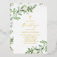 Aquarelle Verdure et fleurs blanches Bautizo