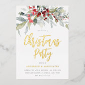 Invitation En Aluminium Aquarelle Verdure Fête de Noël Or (Recto)