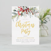 Invitation En Aluminium Aquarelle Verdure Fête de Noël Or (Debout devant)