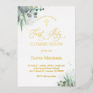 Invitation En Aluminium aquarelle verdure feuillage Première Communion