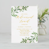 Invitation En Aluminium Aquarelle Verdure Fleurs blanches Déjeuner de répé (Debout devant)