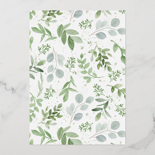 Invitation En Aluminium Aquarelle Verdure Fleurs blanches Déjeuner de répé (Verso)