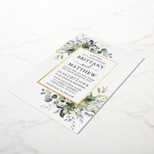 Invitation En Aluminium Aquarelle Verdure Mariage Sage Vert Or (Rotation)