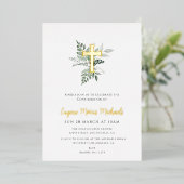 Invitation En Aluminium aquarelle vert confirmation de feuille d'or (Debout devant)