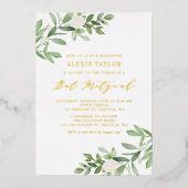 Invitation En Aluminium Aquarelle vert et fleurs blanches Bat mitzvah (Recto)