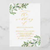 Invitation En Aluminium Aquarelle vert et fleurs blanches Mariage (Recto)
