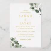 Invitation En Aluminium Aquarelle Vert Feuille Mariage or (Recto)