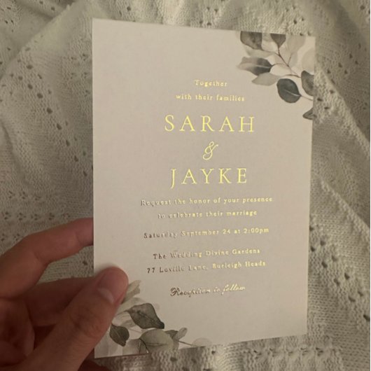 Invitation En Aluminium Aquarelle Vert Feuille Mariage or