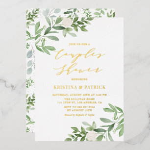 Invitation En Aluminium Aquarelle Vert Fleur Blanche Couples Douche