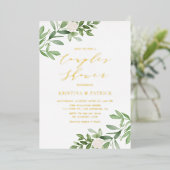 Invitation En Aluminium Aquarelle Vert Fleur Blanche Couples Douche (Debout devant)